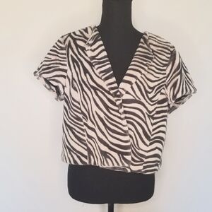 AMI Fleece Faux Zebra Shrug Jacket Cropped Soft Lined Mobwife